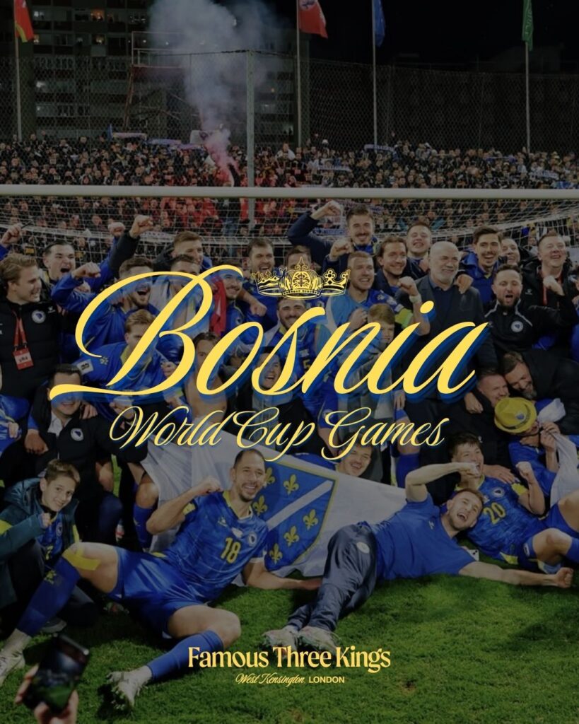 Photo of the Bosnian team celebrating with text overlayed on top