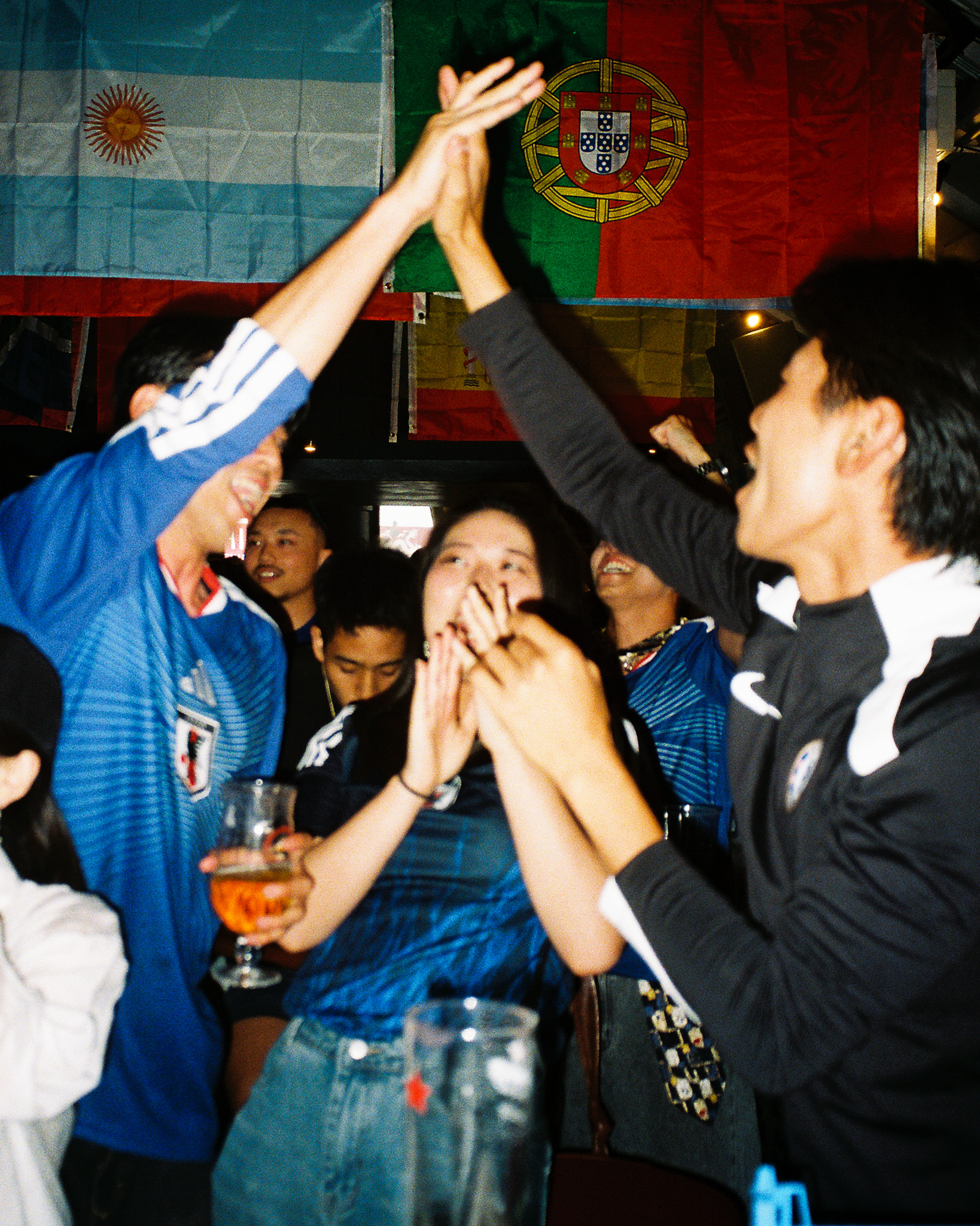 Japanese fans celebrating at the famous three kings